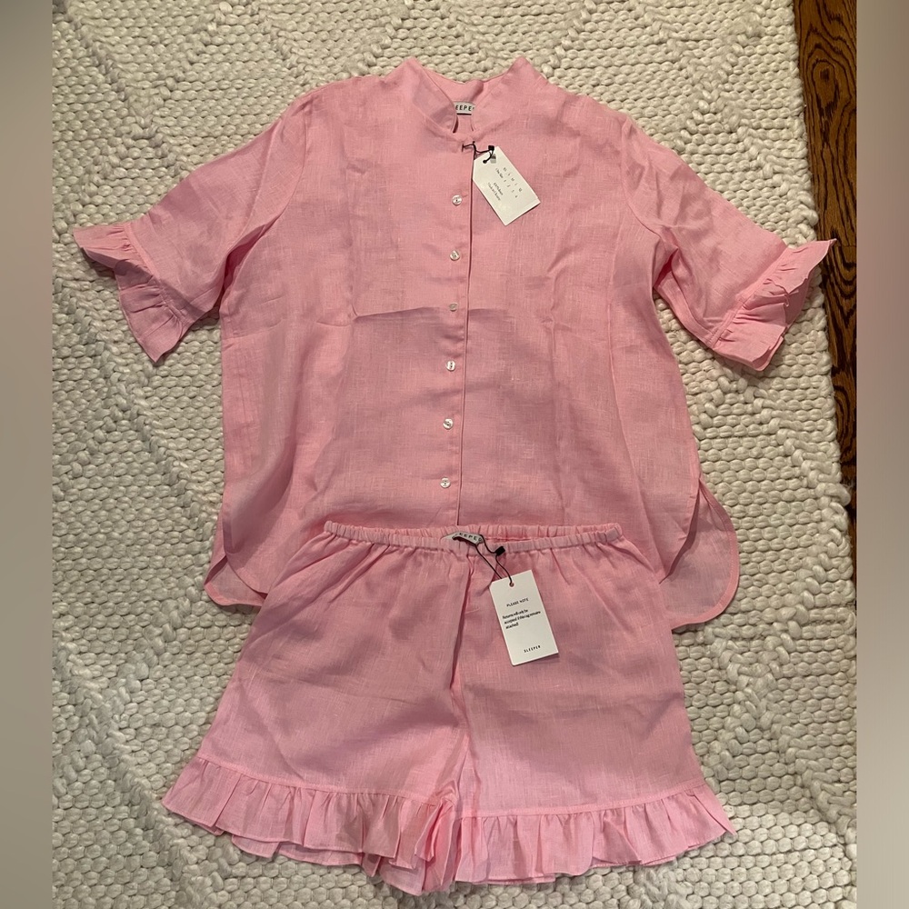 Sleeper linen ruffled shorts and top set size small NWT